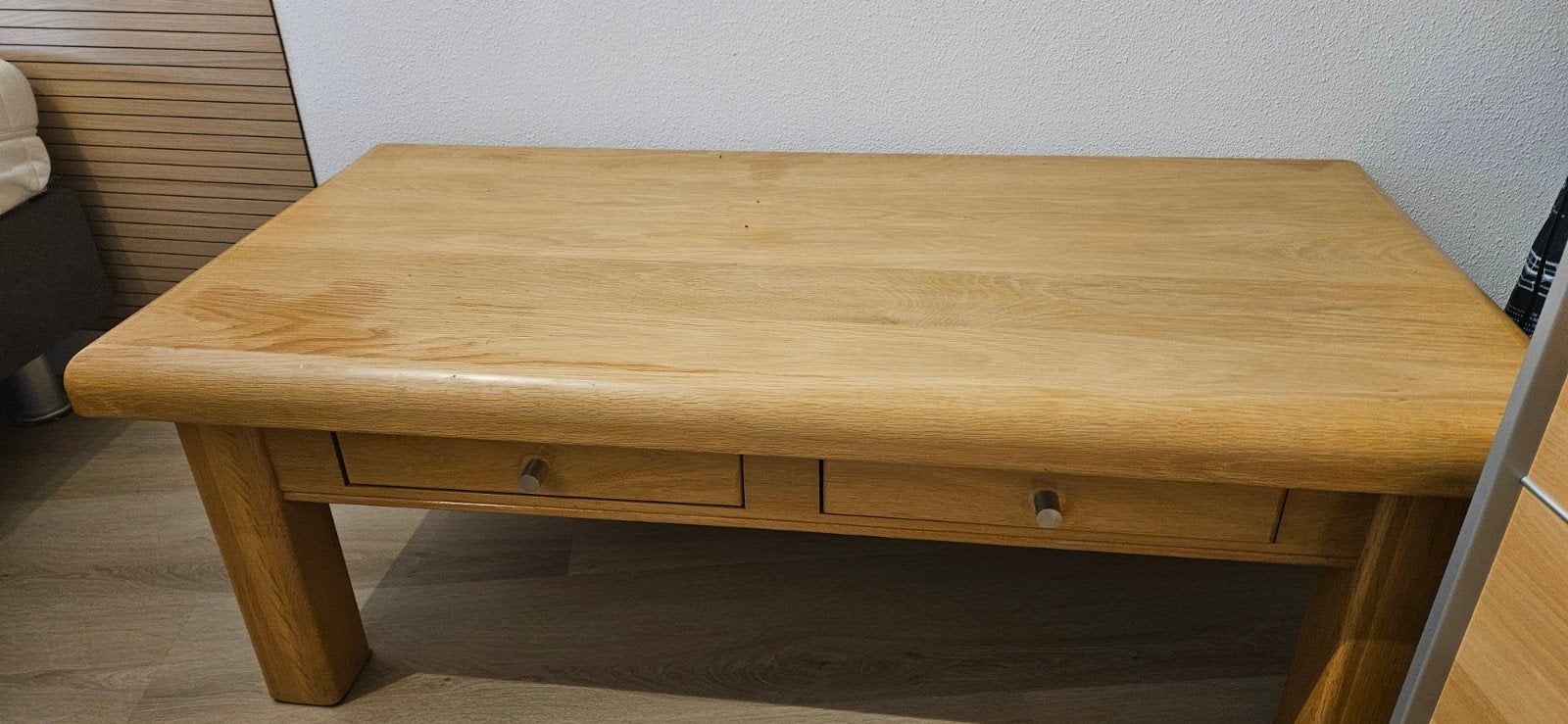 Salontafel met 2 lades, licht eikenhout, Huis en Inrichting, Ophalen, Gebruikt, Eikenhout, Modern