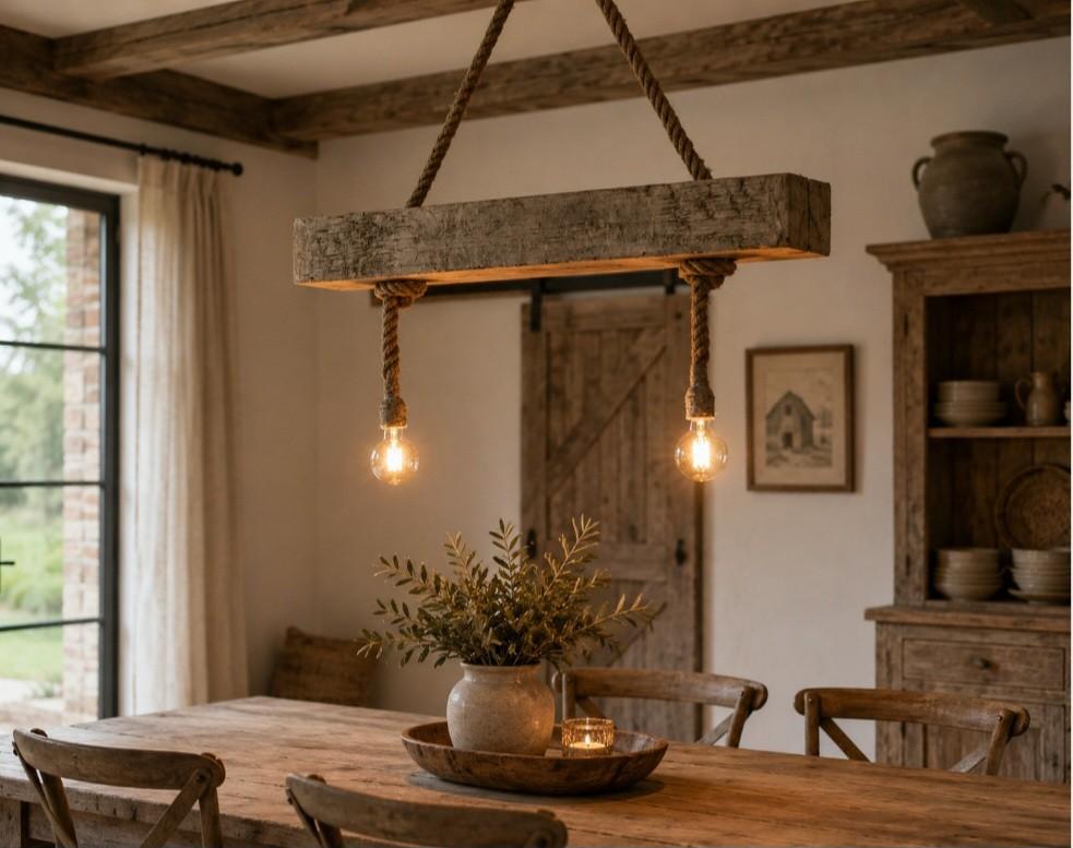 Landelijke hanglamp van drijfhout, Huis en Inrichting, Lampen | Hanglampen, Ophalen of Verzenden, Nieuw, Hout, Stoer sober robuust landelijk