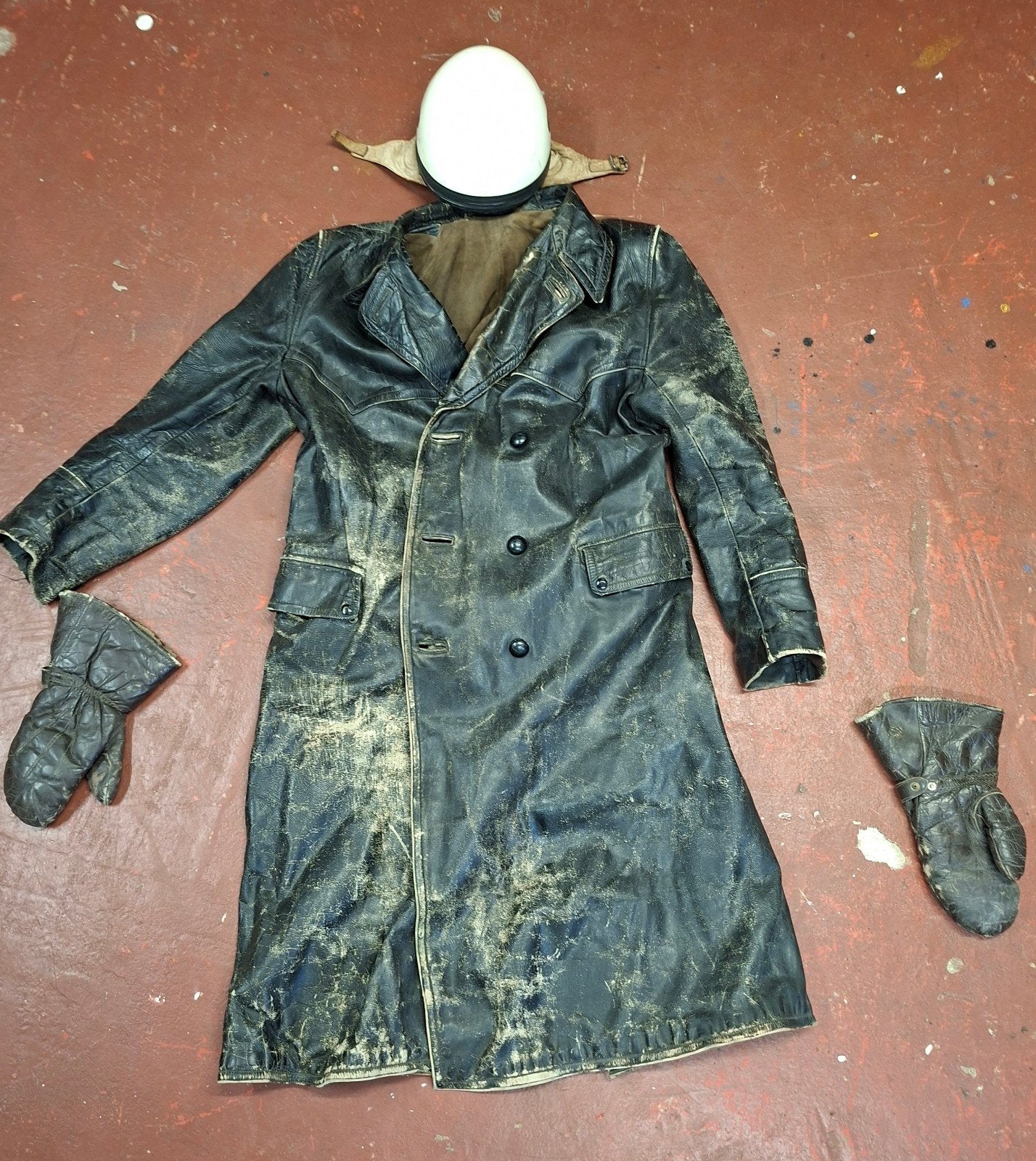 Lange leren jas, vintage, Ophalen, Gebruikt, Overige modellen