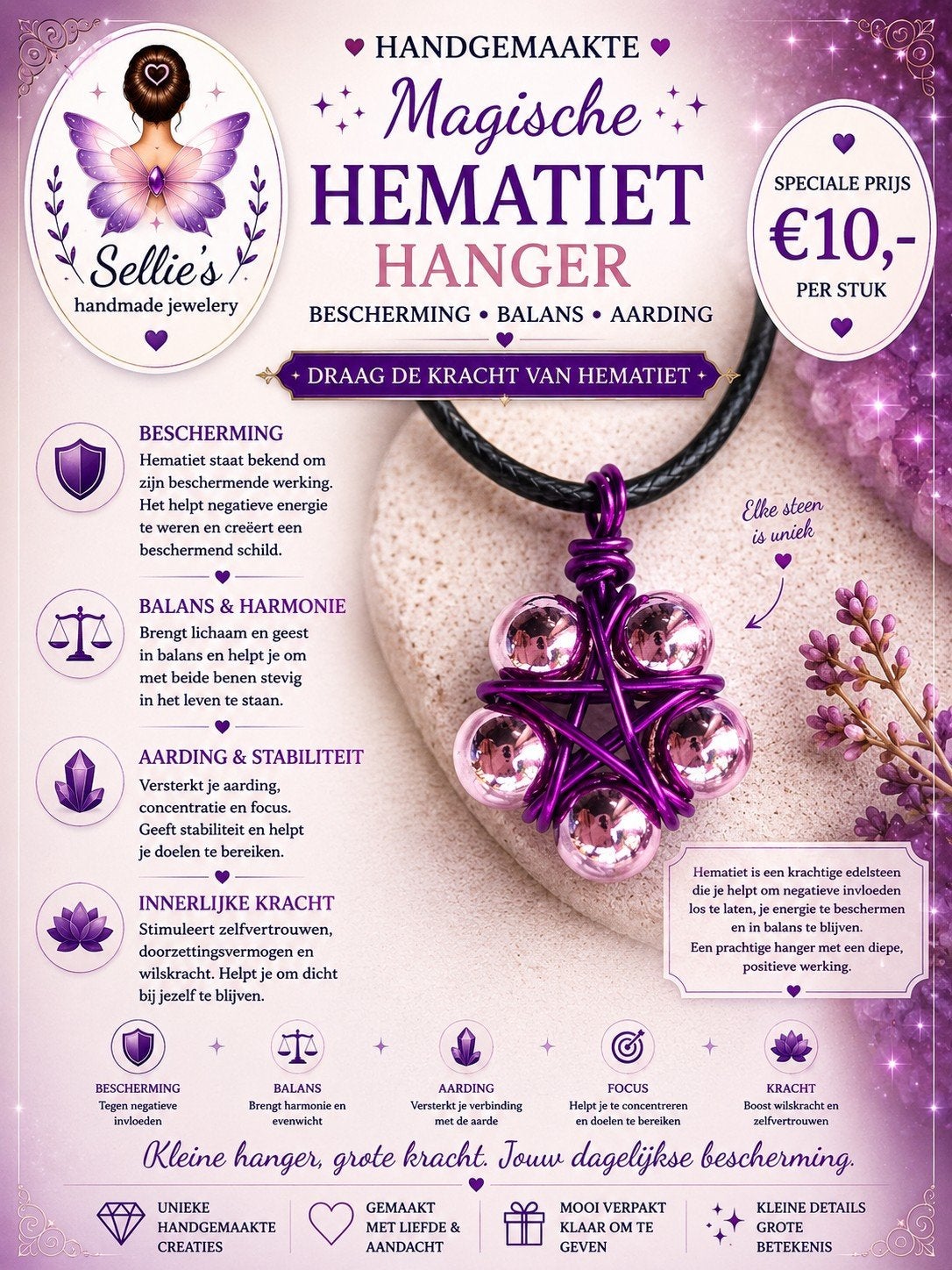🦋 Sellie's handmade jewelery 🦋, Sieraden, Tassen en Uiterlijk, Kettingen, Paars, Nieuw, Ophalen of Verzenden, Steen of Mineraal