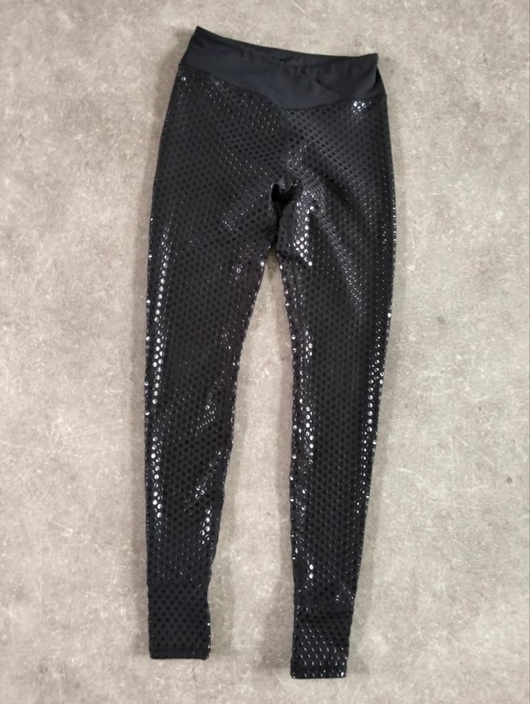 Zwarte legging met glanzend patroon - Maat M, Kleding | Dames, Leggings, Maillots en Panty's, Legging, Zwart, Maat 40/42 (M), Ophalen of Verzenden