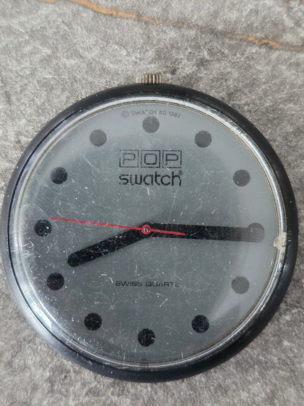 Vintage Swatch POP horloge - Zwart, 1987, Kunststof, Gebruikt, Polshorloge, Ophalen of Verzenden