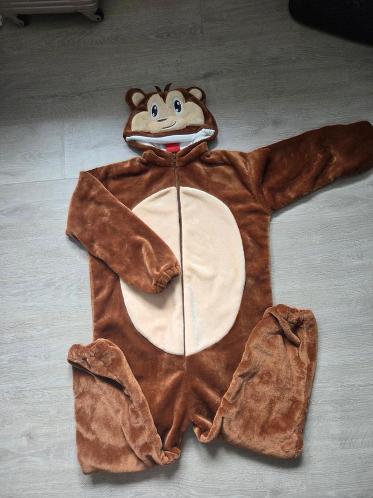 Leuke apen onesie - ideaal voor carnaval of verkleedfeest, Ophalen of Verzenden, Zo goed als nieuw, 134 t/m 140, Jongen of Meisje