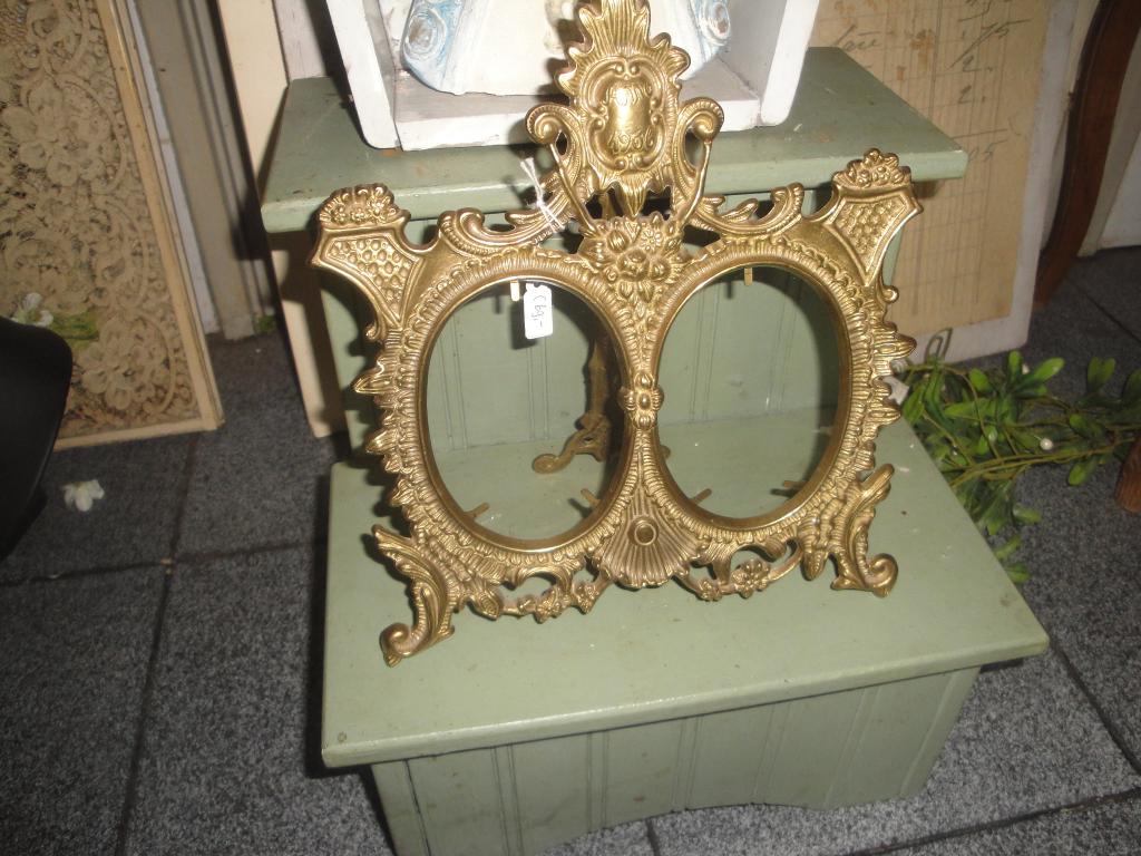 barok messing fotolijstje dubbel, Antiek en Kunst, Ophalen of Verzenden