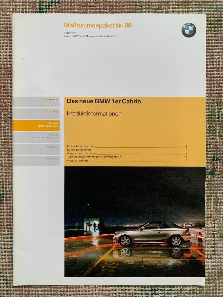 Aanvulling Argumente Product selling BMW 1 cabrio E88 2007, Ophalen of Verzenden, Zo goed als nieuw, BMW, BMW