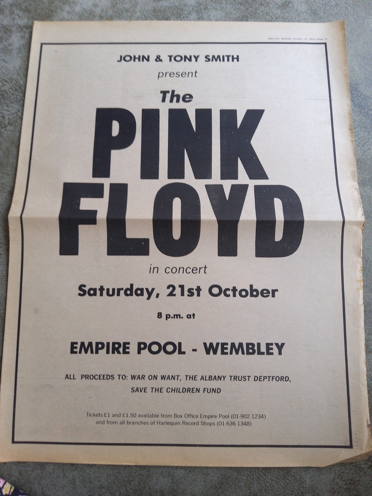 The  Pink Floyd in concert A3 formaat, Ophalen of Verzenden, Artiest of Componist, Populair
