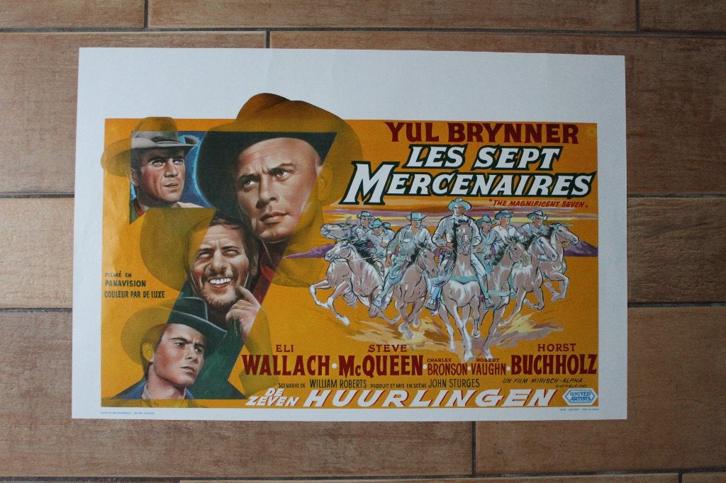 filmaffiche Steve McQueen The Magnificent Seven filmposter, Rechthoekig Liggend, Ophalen of Verzenden, Zo goed als nieuw, A1 t/m A3