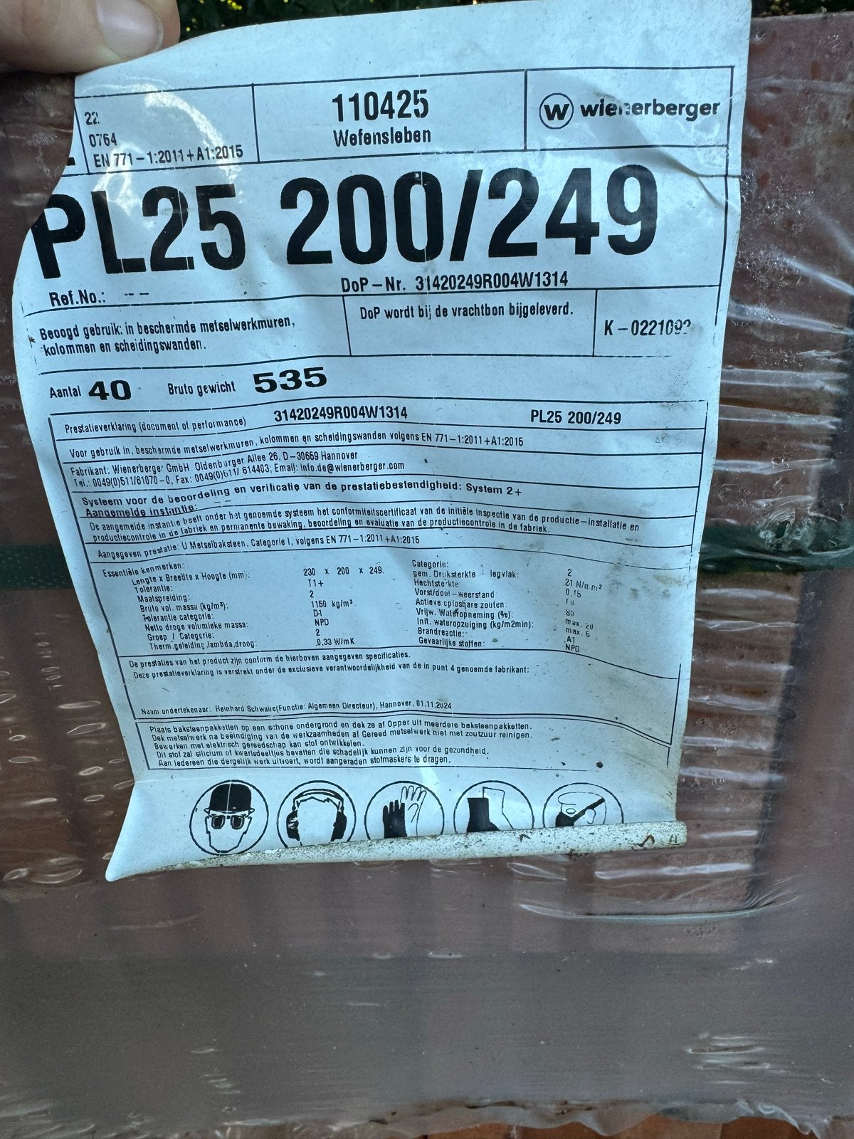 Wienerberger Lijmblokken PL25 200/249 - Nieuw, Ophalen, Nieuw, Bakstenen