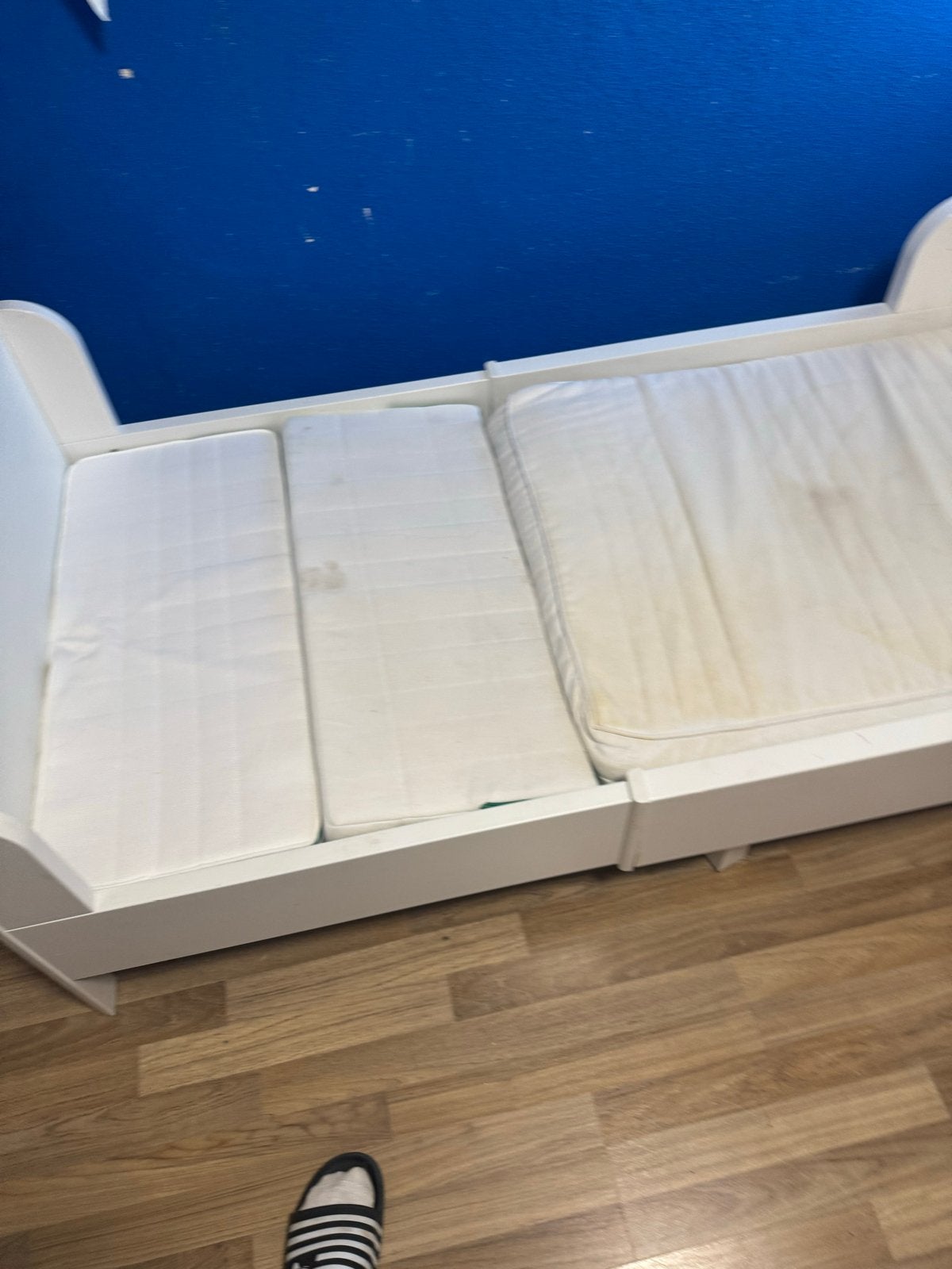Uitschuifbaar kinderbed met lattenbodem en matrassen, Ophalen, Eenpersoons, Wit, 80 cm