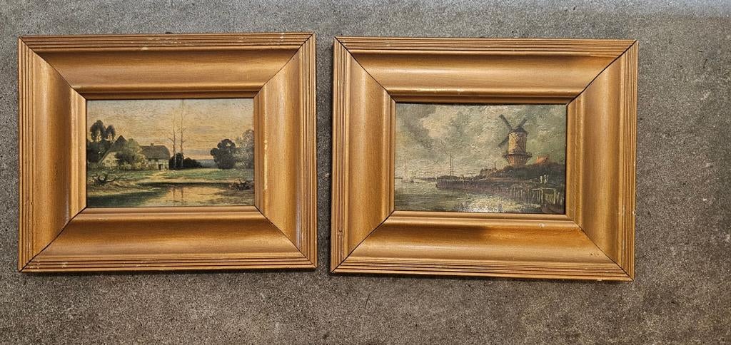 Twee leuke schilderijtjes, Antiek en Kunst, Kunst | Schilderijen | Klassiek, Ophalen