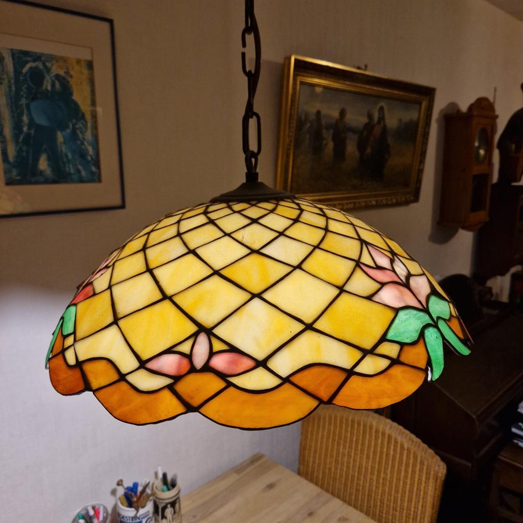 Tiffany Stijl Hanglamp - Gebrandschilderd Glas, Huis en Inrichting, Lampen | Hanglampen, Gebruikt, 50 tot 75 cm, Ophalen of Verzenden