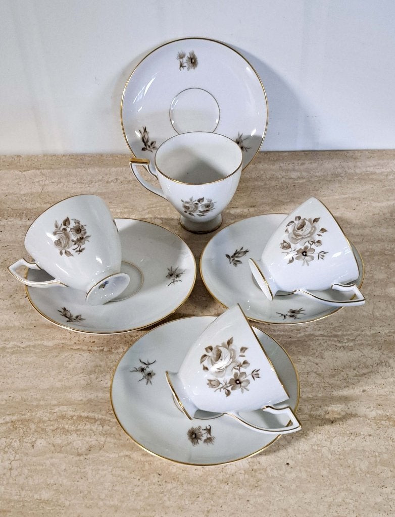 Vintage Königlich Tettau porseleinen 4 x kop & schotels, Antiek en Kunst, Ophalen of Verzenden