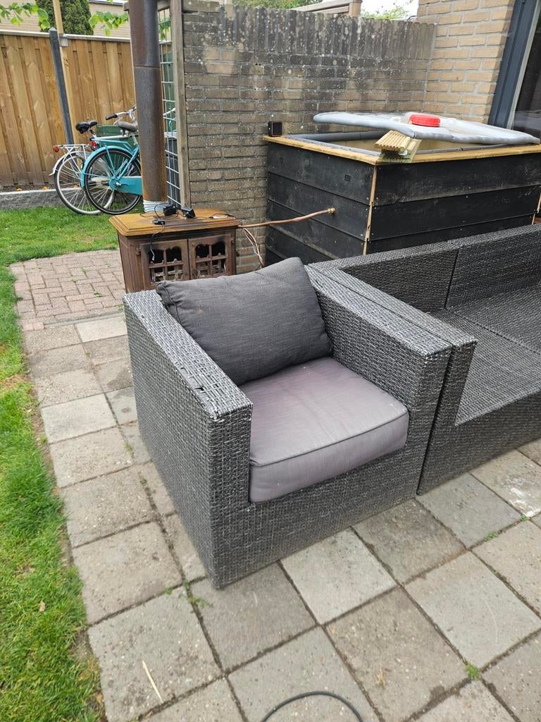 GRATIS Wicker Loungestoel met Kussens - Grijs, Tuin en Terras, Ophalen