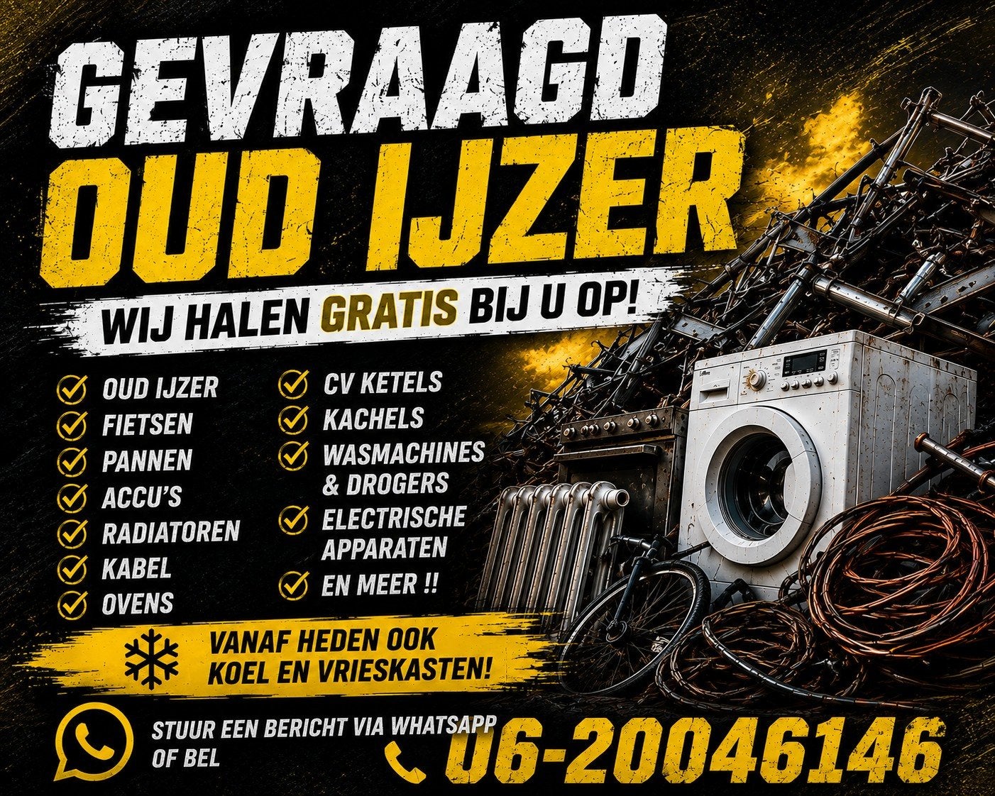 Wij halen GRATIS U oud ijzer en metalen op, Ophalen, 250 mm of meer