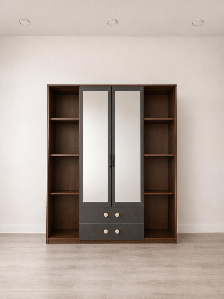 Brown wardrobe with mirror doors, Ophalen, Overige materialen, Gebruikt, 150 tot 200 cm