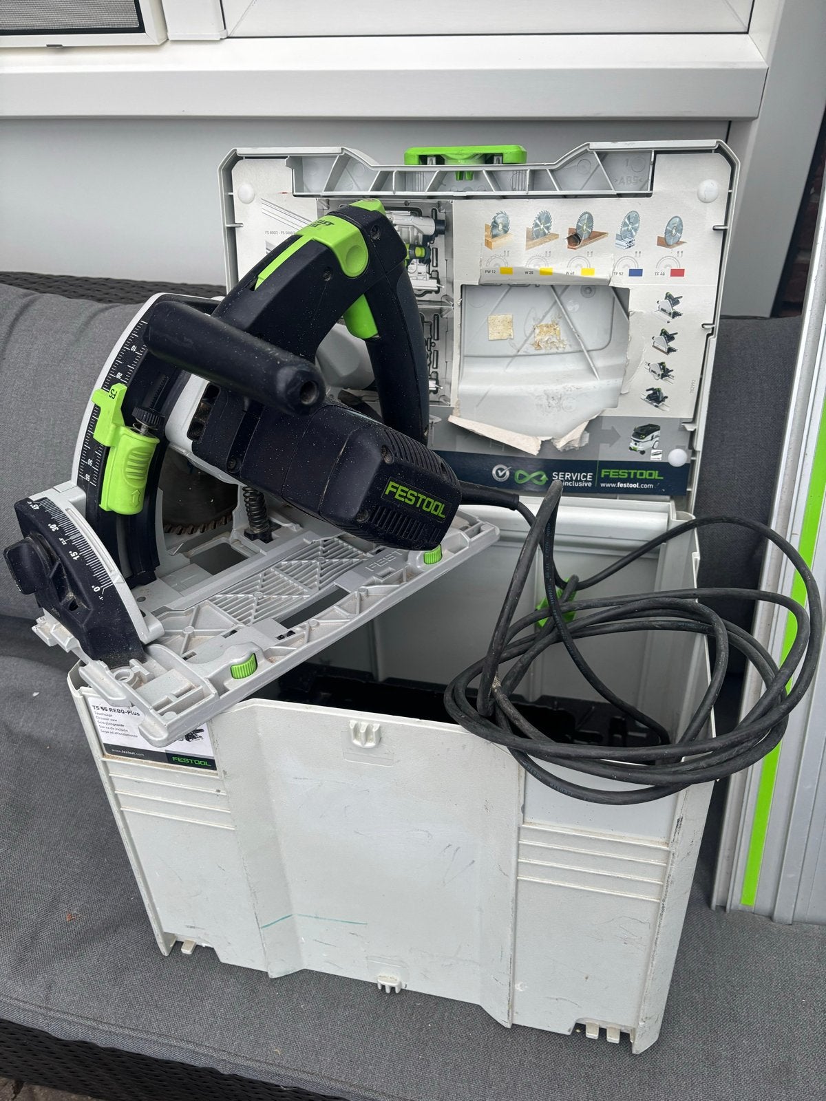 Festool invalzaag TS 55 REBQ-Plus met 2x geleiderail, Ophalen, Gebruikt, Invalzaag, 30 tot 70 mm
