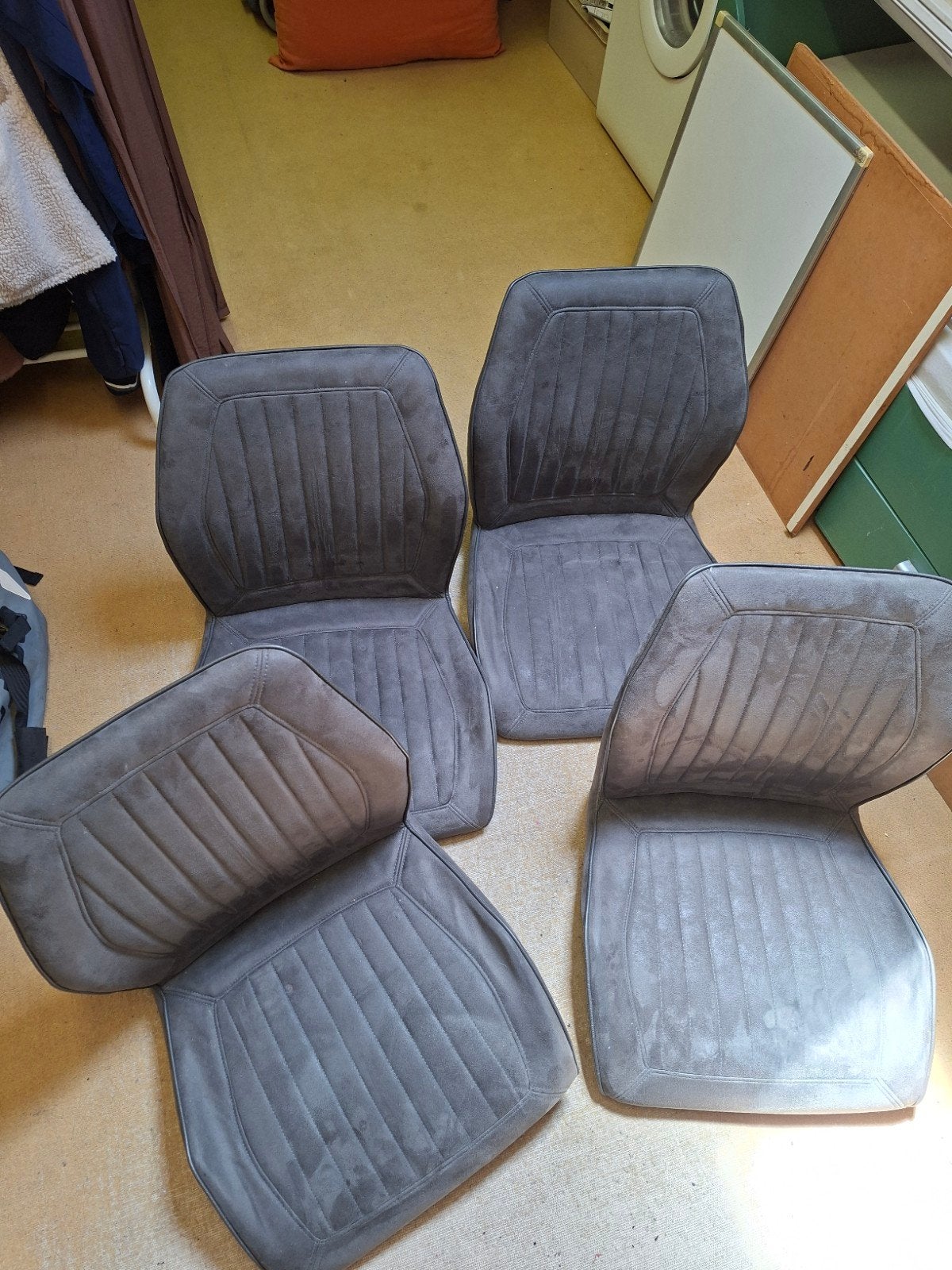 Set van 4 eetkamer stoelen - grijs zonder onderstel, Ophalen of Verzenden, Grijs
