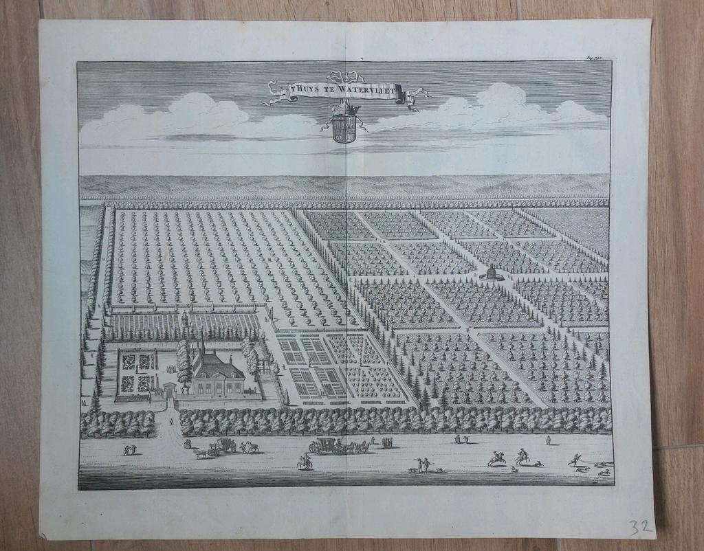 34 / Huys te Watervliet Heinkenszand Kopergravure uit 1696, Ophalen of Verzenden