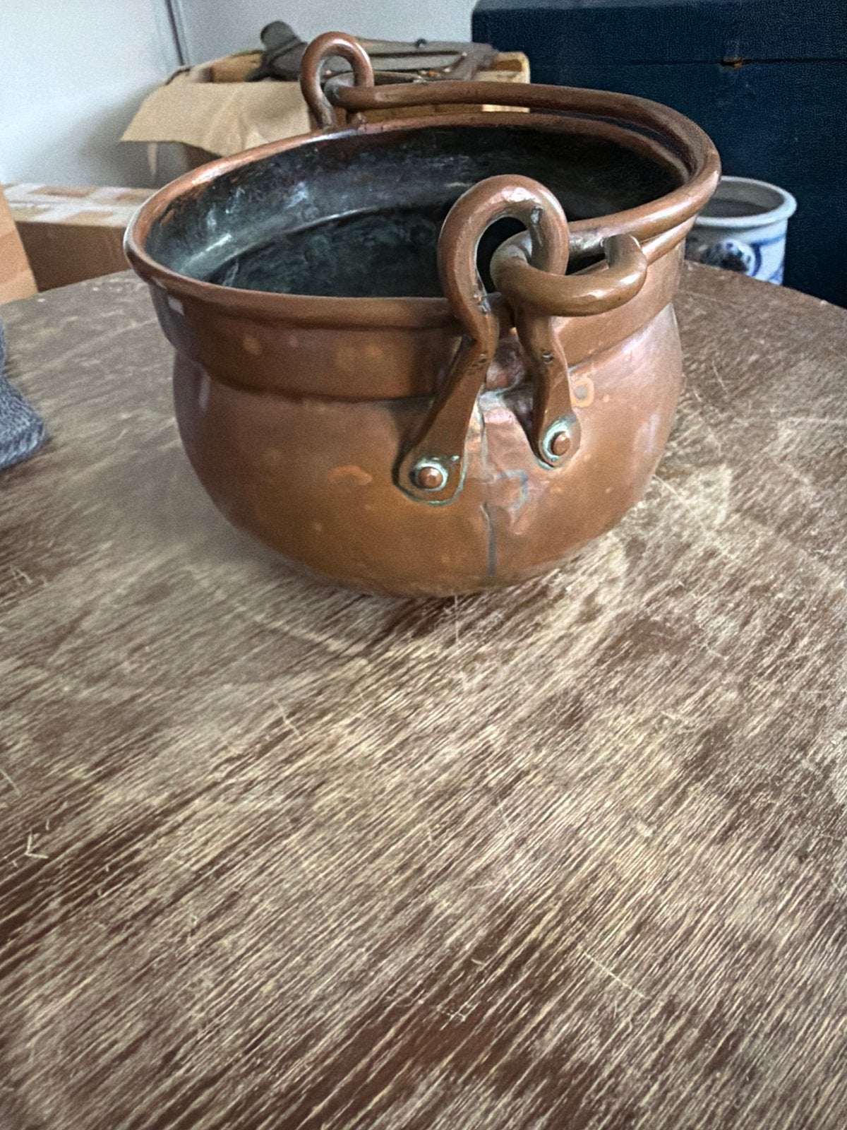 Antieke Koperen ketel met Handvatten, Ophalen of Verzenden, Koper