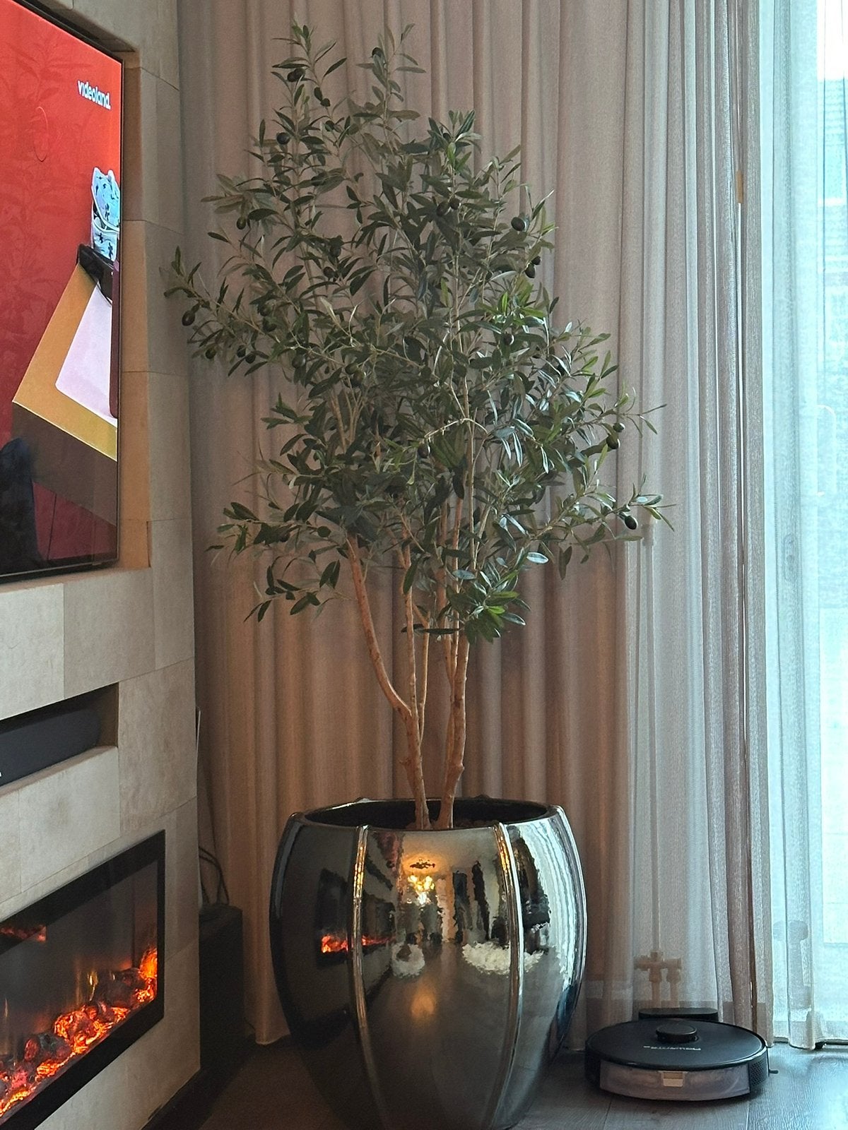 Prachtige bloempot met kunst olijfboom, Ophalen, Binnen, Groen, Kunstplant