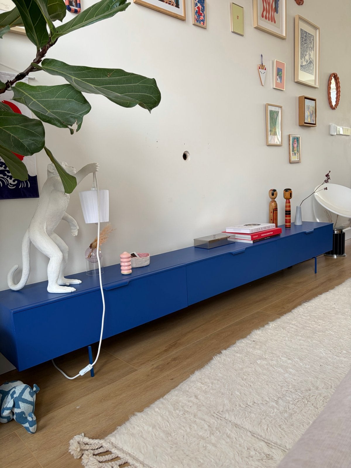 HK Living TV-meubel met 3 lades, handgemaakt hout cobaltblue, Ophalen, Zo goed als nieuw, 200 cm of meer, Minder dan 100 cm