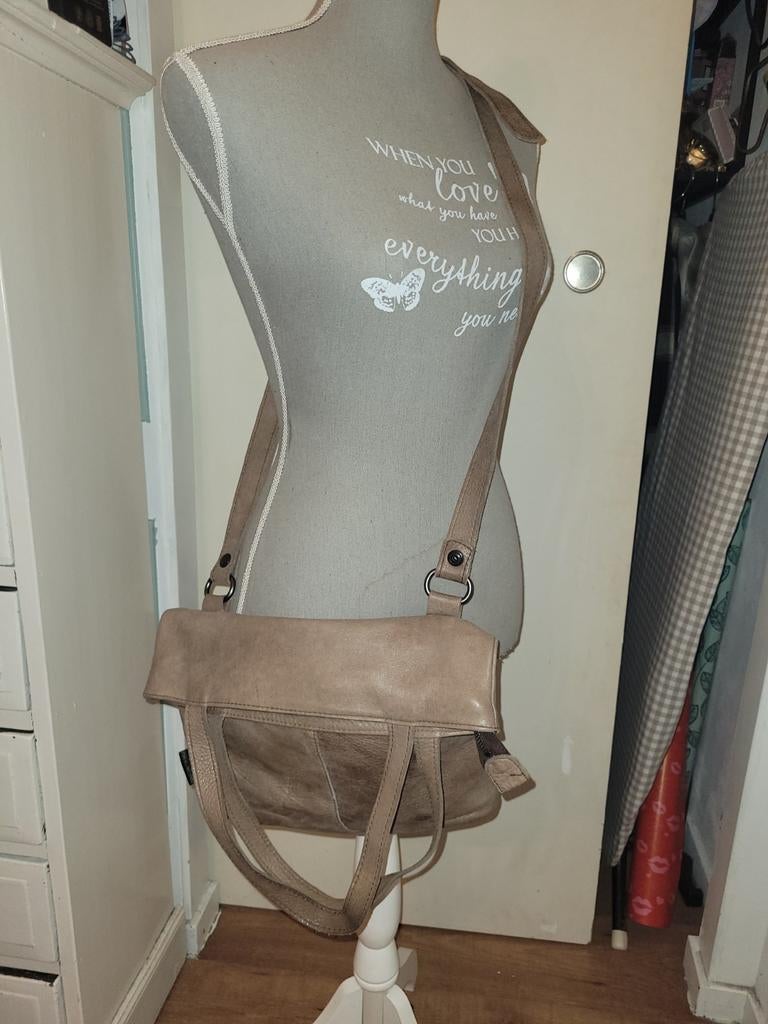Fred de la Bretoniere leren tas, Ophalen of Verzenden, Zo goed als nieuw, Beige, Handtas