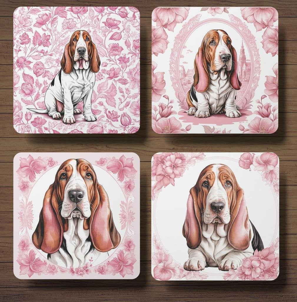 Basset Hound Delfts Roze onderzetters met houder, Ophalen of Verzenden, Nieuw