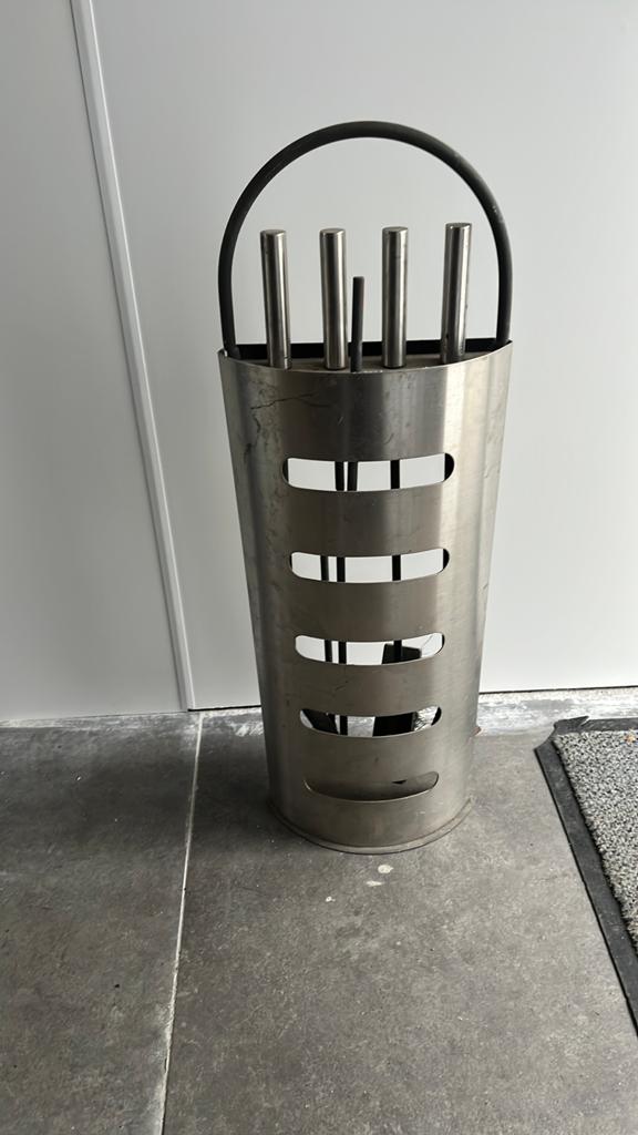 Openhaardset RVS met 4-delige accessoires, Huis en Inrichting, Haarden, Gebruikt, Overige soorten, Ophalen