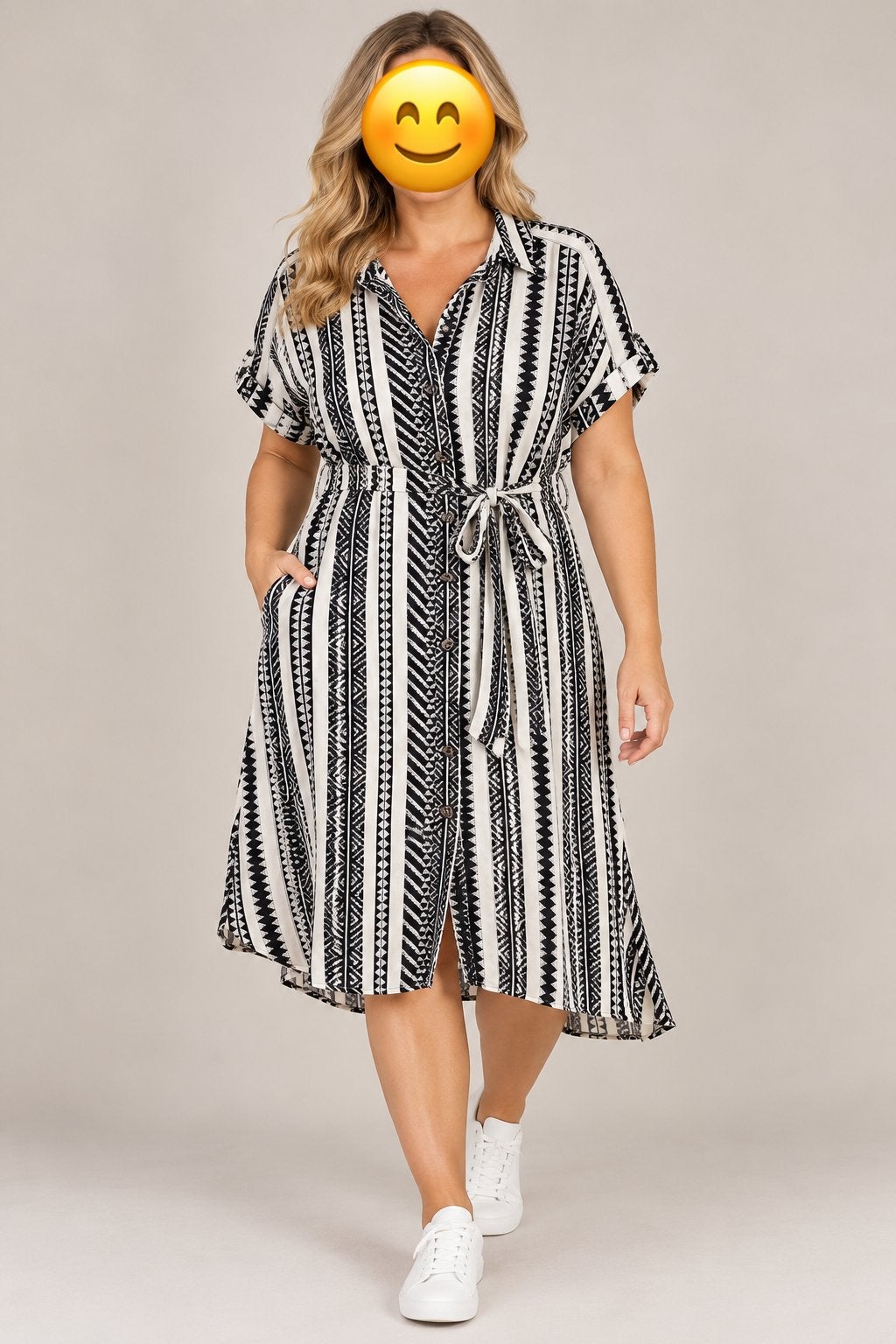 SHEIN zwart-witte blousejurk met ceintuur – maat XL / EU 44, Kleding | Dames, Zwart, Maat 42/44 (L), Ophalen of Verzenden, Zo goed als nieuw