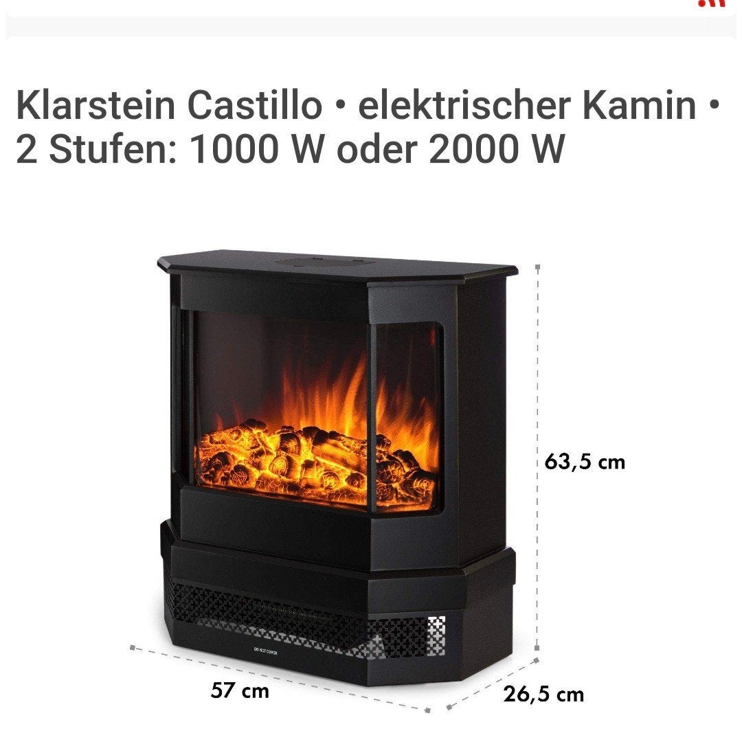 Klarstein Castillo elektrische haard 1000W/2000W, Huis en Inrichting, Ophalen of Verzenden, Nieuw, Vrijstaande haard, Elektrische haard