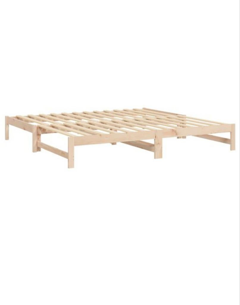 Uitschuifbaar bed (90 tot 180x200cm) van hout, Ophalen, Verstelbaar, Tweepersoons, Zo goed als nieuw
