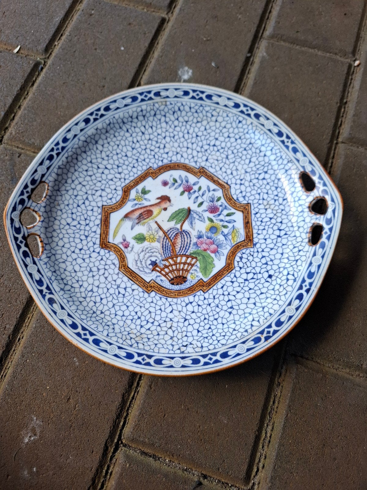 Decoratieve schaal met vogel en bloemen, decor 601, Ophalen