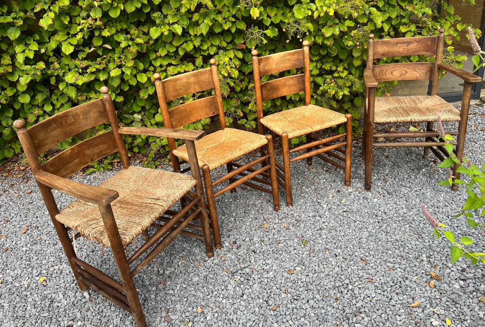 Vintage eetkamer stoelen met rieten zitting, Huis en Inrichting, Ophalen, Gebruikt, Bruin, Vintage