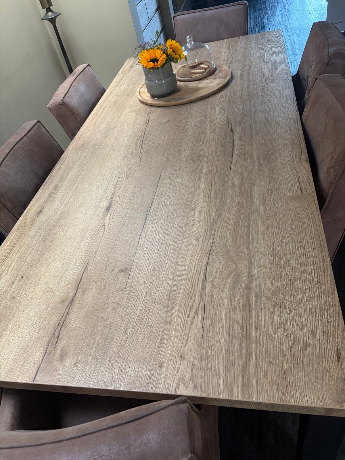 Eettafel met 6 verrijdbare fauteuils - Zo goed als nieuw, Ophalen, 100 tot 150 cm, Zo goed als nieuw, Vijf personen of meer