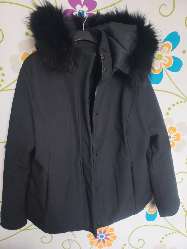 Bomboogie jas XL zwart bontkraag zwart, Zwart, Maat 46/48 (XL) of groter, Ophalen of Verzenden, Zo goed als nieuw