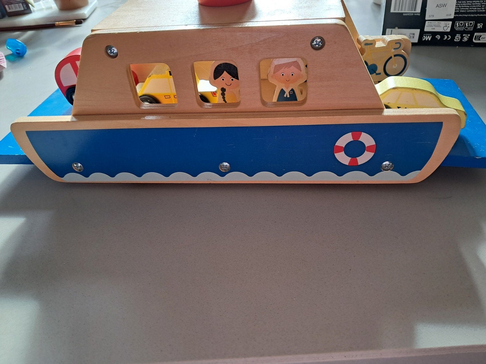 Hema houten veerboot met auto's en poppetjes, Ophalen, Gebruikt, Overige typen