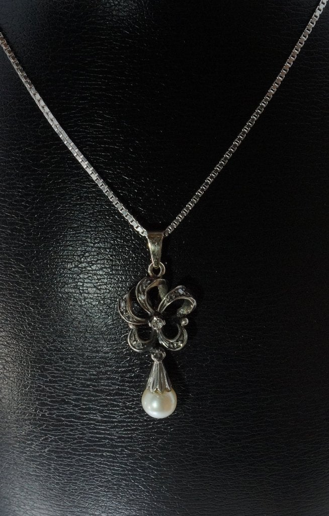 Diamanten parel antieke ketting hanger fraai zilver dames, Verzenden, Goud, Hanger, Met edelsteen