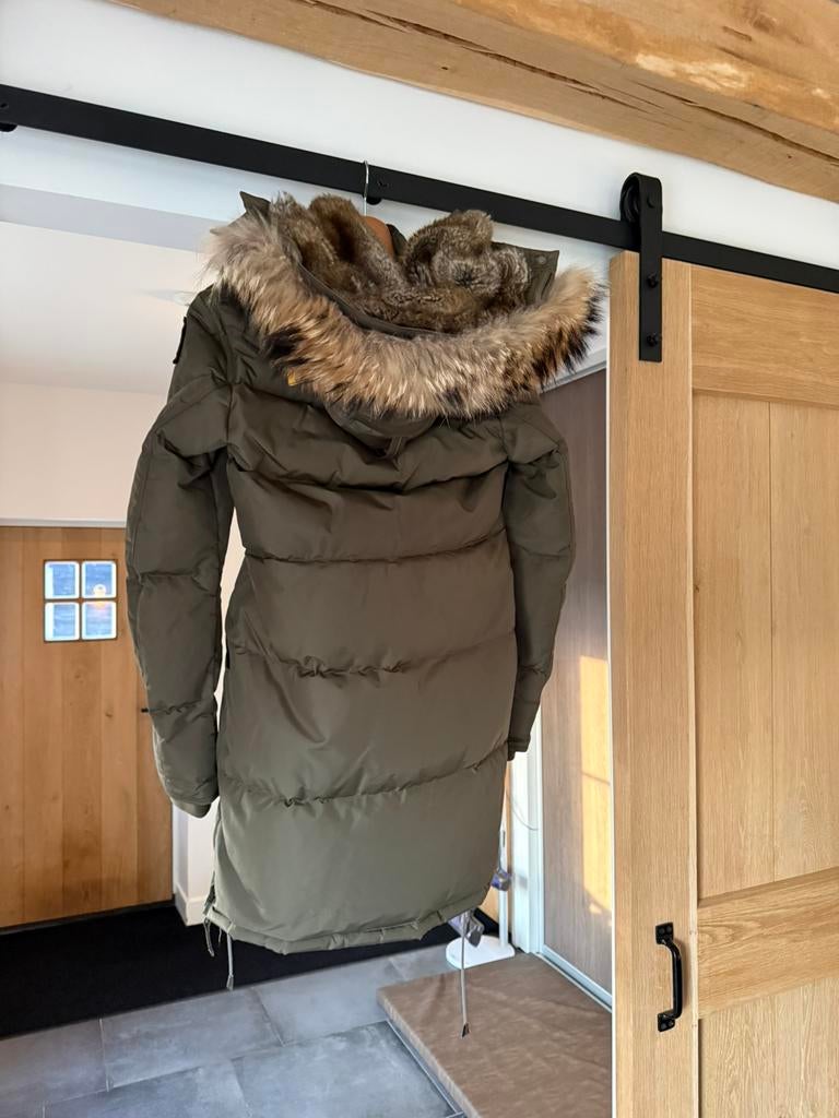 Zeer mooie dames parka Parajumpers jas maat M olijf groen, Ophalen of Verzenden, Zo goed als nieuw, Maat 38/40 (M), Groen