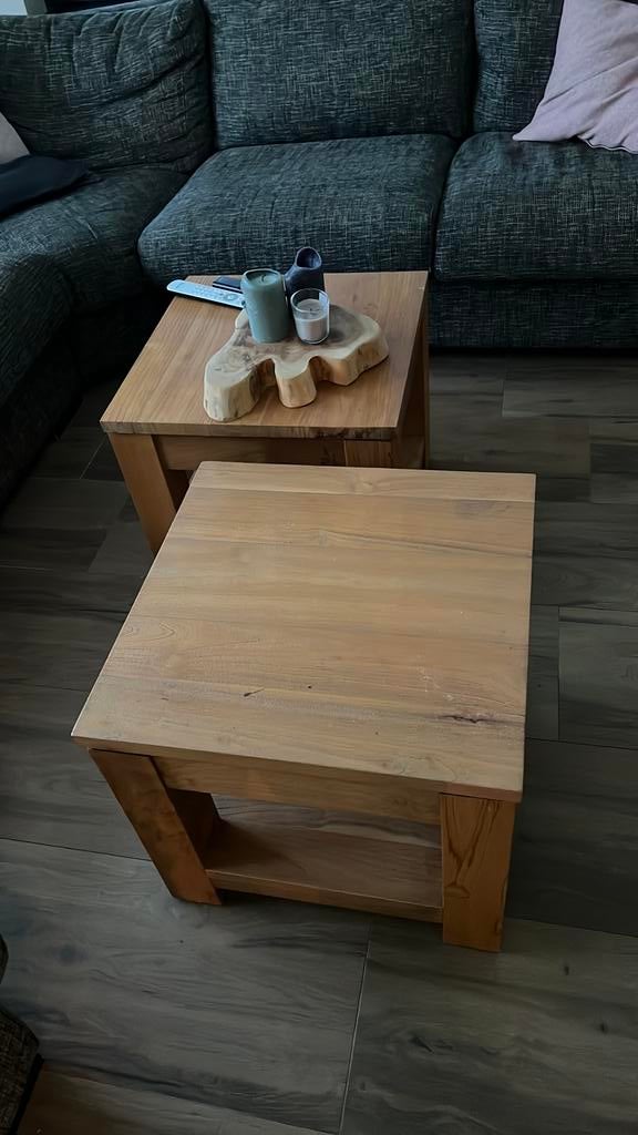 Teak houten tafeltjes, 50 tot 100 cm, Vierkant, Ophalen of Verzenden, Zo goed als nieuw