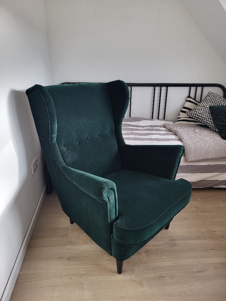 Ikea Strandmon groen velvet fauteuil - zo goed als nieuw, Ophalen, Zo goed als nieuw, 75 tot 100 cm, 50 tot 75 cm
