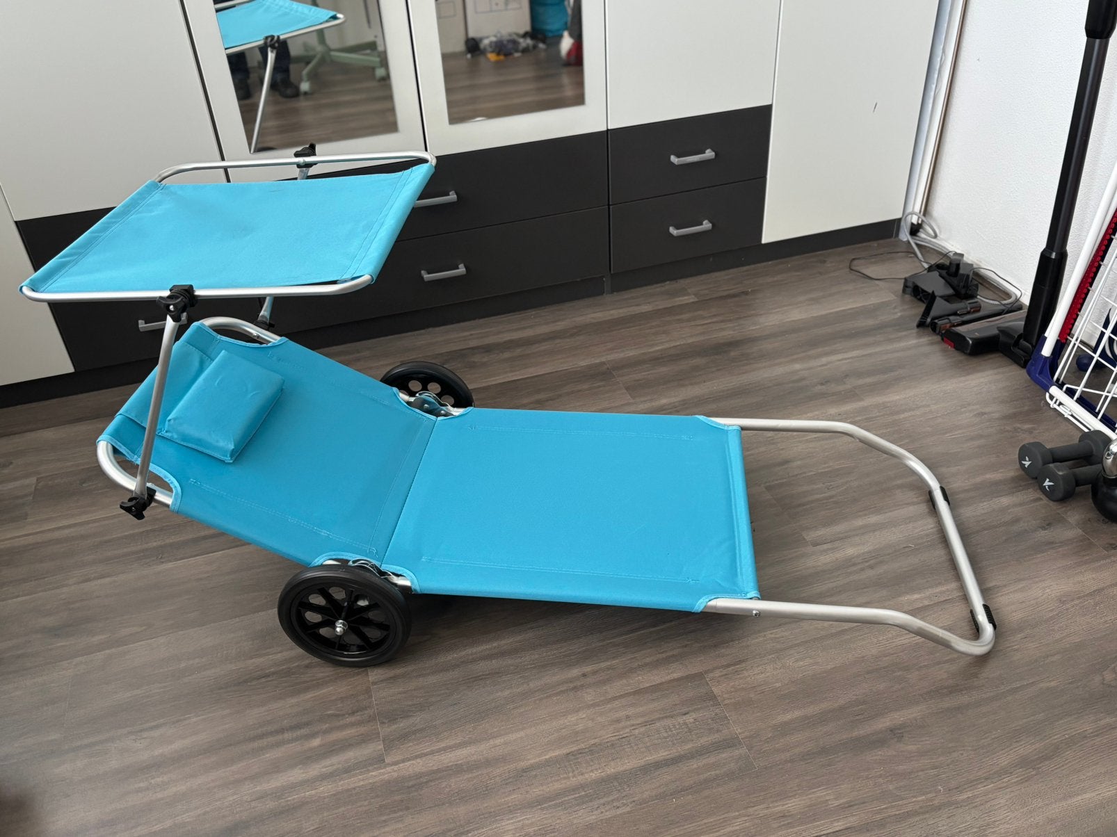 Ligbed met luifeltje op wielen, Tuin en Terras, Ligbedden, Ophalen, Zo goed als nieuw, Aluminium