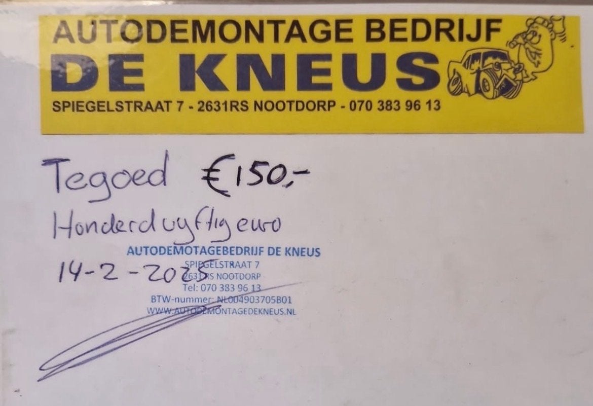 Tegoedbon twv € 150 autoonderdelen sloop, Ophalen of Verzenden, Gebruikt