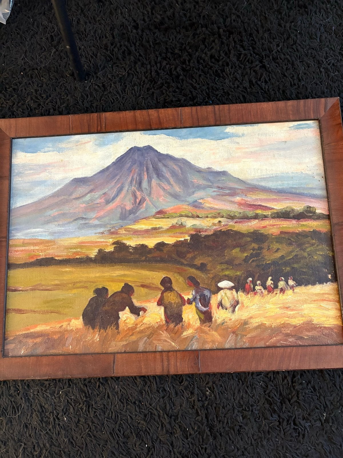 Indisch olieverf schilderij - Berglandschap met figuren, Doek, Ophalen of Verzenden, Landschap, Olieverf