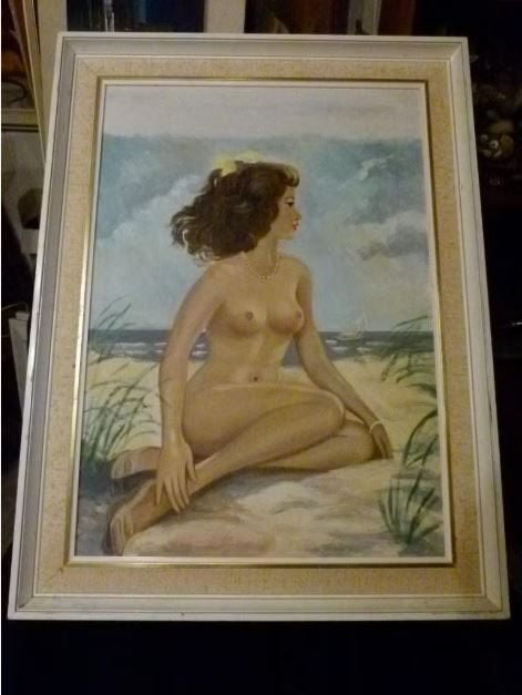 vintage naakt op canvas 50er jaren Frankrijk, Verzamelen, Ophalen, Huis en Inrichting