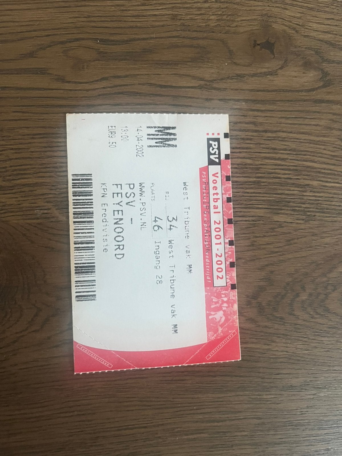 TICKET PSV-FEYENOORD 01-02, Ophalen of Verzenden, Zo goed als nieuw, Feyenoord, Overige typen
