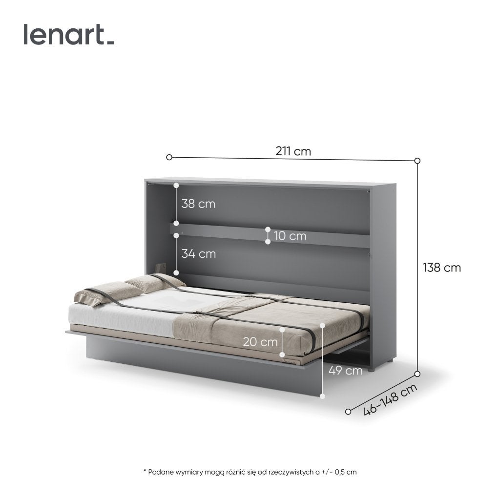 Concept opklapbed horizontaal - 120x200 - Grijs, Niet ingevuld, Niet ingevuld, Niet ingevuld
