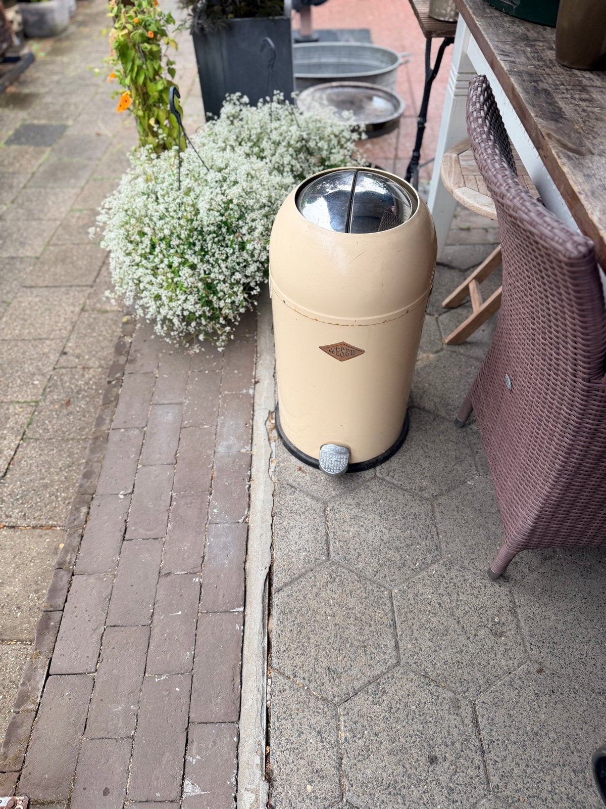 Vintage Wesco Pedaalemmer - Crème Kleurig, Ophalen, 50 – 75, Gebruikt, Met pedaal