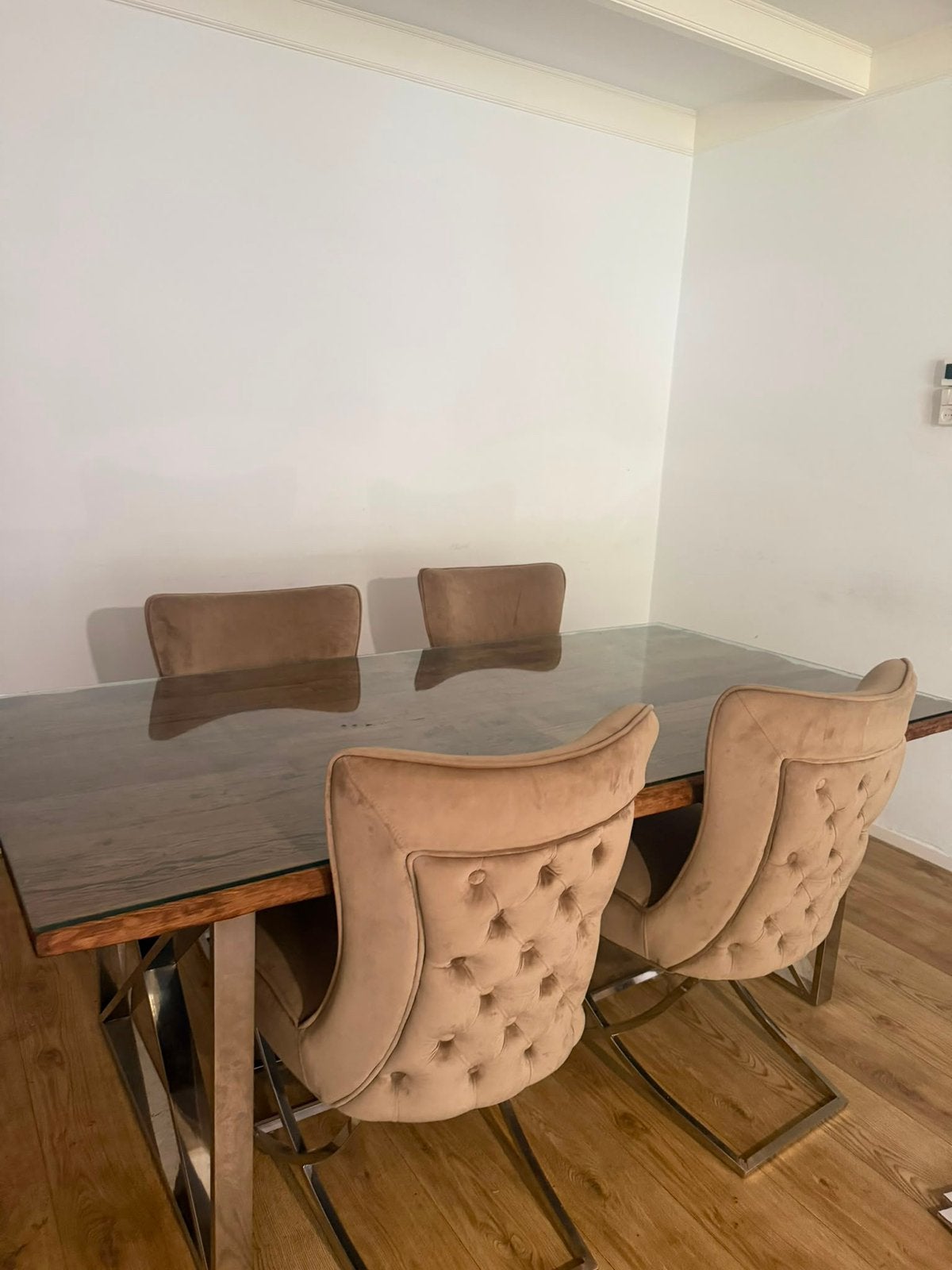 Eric Kuster style eettafel 4 velvet stoelen en salontafel, Huis en Inrichting, Ophalen, Gebruikt, 4 tot 6 stoelen