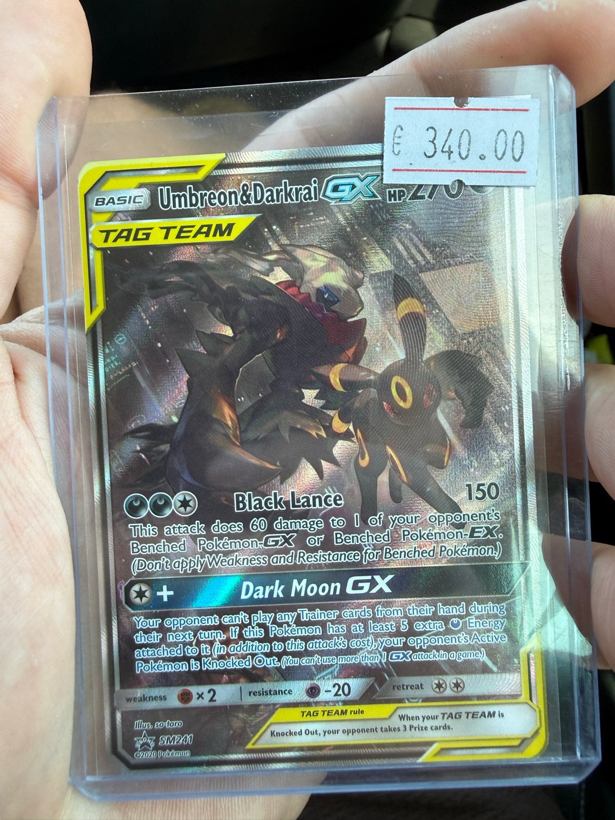 Pokémon Kaart: Umbreon & Darkrai GX TAG TEAM SM241, Ophalen of Verzenden, Zo goed als nieuw, Losse kaart