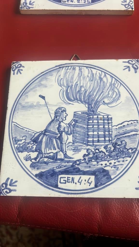 3 Antieke bijbelse voorstelling tegels, Antiek en Kunst, Antiek | Wandborden en Tegels, Ophalen